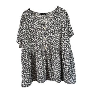 Shein Curve Floral Babydoll Top Blouse Button Front Short Sleeve‎ 4XL